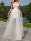 A-line Illusion Lace Tulle Floor-length Wedding Dresses #Milly00022524