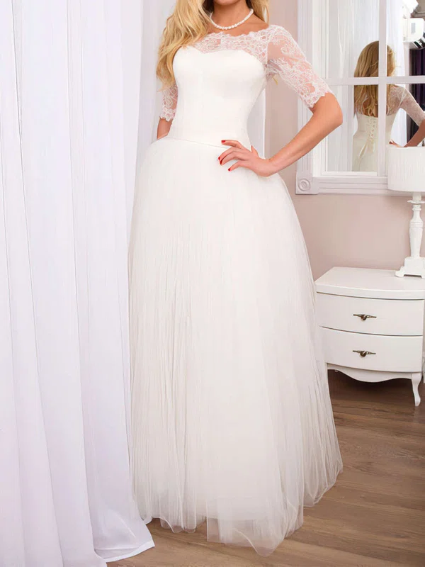 Ball Gown Illusion Tulle Floor-length Wedding Dresses With Lace #Milly00022525