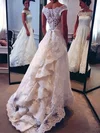 Ball Gown Off-the-shoulder Lace Sweep Train Wedding Dresses With Cascading Ruffles #Milly00022528