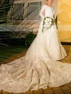 Fabulous A-line Scoop Neck Tulle Chapel Train Beading Long Sleeve Wedding Dresses #Milly00022542