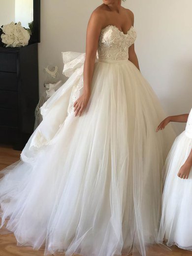 Ball Gown/Princess Sweetheart Tulle Sweep Train Wedding Dresses With Appliques Lace #Milly00022543