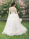 Two Piece A-line Scalloped Neck Tulle Asymmetrical Appliques Lace Long Sleeve Unique Wedding Dresses #Milly00022546