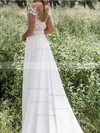 Sheath/Column Scoop Neck Chiffon Tulle Sweep Train Appliques Lace Popular Wedding Dresses #Milly00022547