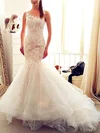 Trumpet/Mermaid Illusion Tulle Chapel Train Wedding Dresses With Appliques Lace #Milly00022554