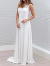 A-line V-neck Lace Chiffon Sweep Train Wedding Dresses With Sashes / Ribbons #Milly00022555