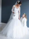 Trumpet/Mermaid V-neck Tulle Court Train Wedding Dresses With Appliques Lace #Milly00022556