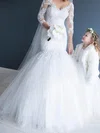 Trumpet/Mermaid V-neck Tulle Court Train Wedding Dresses With Appliques Lace #Milly00022556