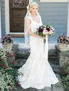 Trumpet/Mermaid V-neck Tulle Sweep Train Wedding Dresses With Appliques Lace #Milly00022560