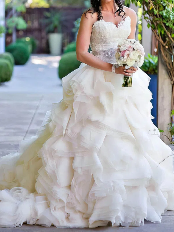 Ball Gown/Princess Sweetheart Organza Court Train Wedding Dresses With Tiered #Milly00022563