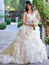 A-line Sweetheart Organza Court Train Wedding Dresses With Tiered #Milly00022563