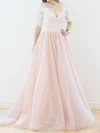 Ball Gown/Princess V-neck Lace Tulle Sweep Train Wedding Dresses #Milly00022565