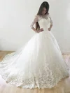 Ball Gown Illusion Tulle Court Train Wedding Dresses With Appliques Lace #Milly00022569
