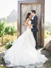 Trumpet/Mermaid V-neck Tulle Court Train Appliques Lace New Style Wedding Dresses #Milly00022576
