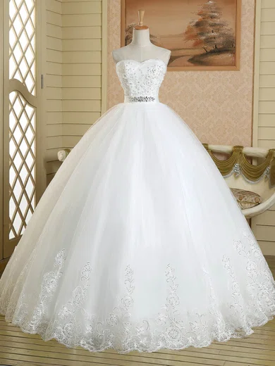 Ball Gown/Princess Sweetheart Tulle Floor-length Wedding Dresses With Beading #Milly00022578