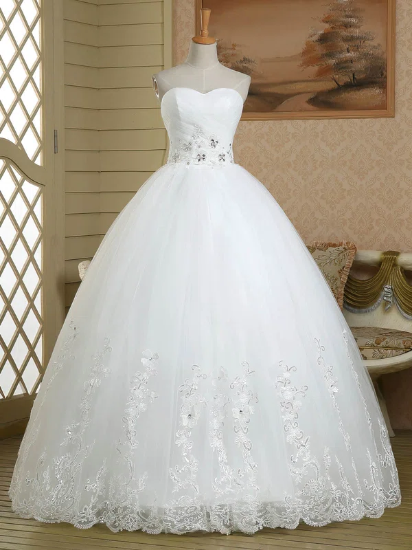 Ball Gown Sweetheart Tulle Floor-length Wedding Dresses With Beading #Milly00022579
