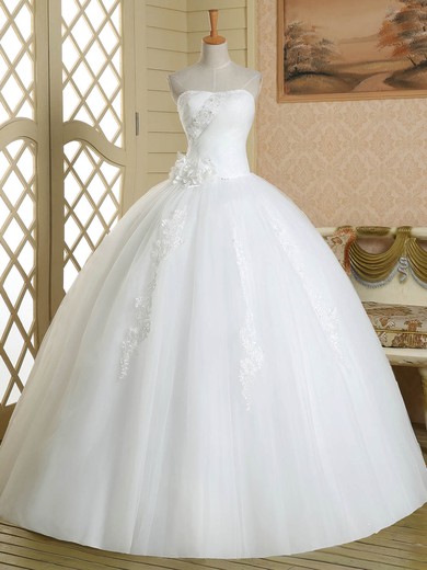 Ball Gown Straight Tulle Floor-length Wedding Dresses With Beading #Milly00022580