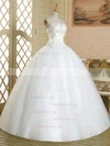 Vintage Ball Gown Strapless Tulle Floor-length with Flower(s) White Wedding Dresses #Milly00022580