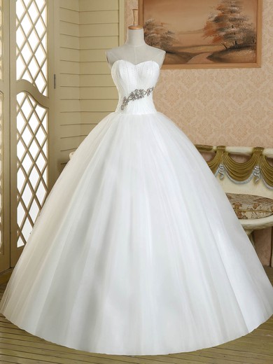 Ball Gown Sweetheart Tulle Floor-length Crystal Detailing White Custom Wedding Dress #Milly00022581