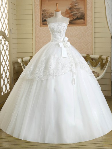 Ball Gown Straight Tulle Floor-length Wedding Dresses With Appliques Lace #Milly00022583