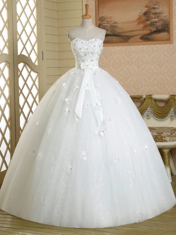 Ball Gown Sweetheart Tulle Floor-length Wedding Dresses With Sashes / Ribbons #Milly00022584