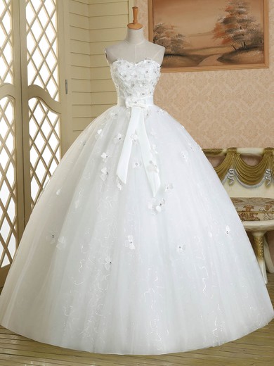 Ball Gown Sweetheart Tulle Floor-length Sashes / Ribbons White Promotion Wedding Dresses #Milly00022584