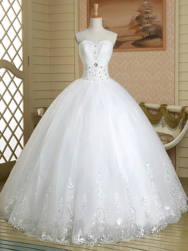 Ball Gown Sweetheart Tulle Floor-length Wedding Dresses With Beading #Milly00022586