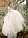 Ball Gown Illusion Tulle Sweep Train Wedding Dresses With Appliques Lace #Milly00022592
