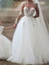 Ball Gown/Princess Illusion Tulle Chapel Train Wedding Dresses With Appliques Lace #Milly00022593