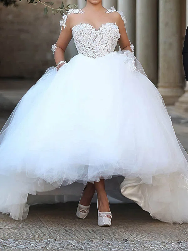 Ball Gown/Princess Illusion Tulle Cathedral Train Wedding Dresses With Appliques Lace #Milly00022594