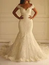 Trumpet/Mermaid Off-the-shoulder Lace Tulle Court Train Wedding Dresses With Appliques Lace #Milly00022596