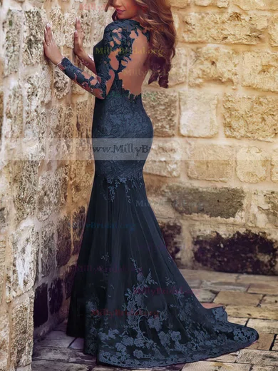 Long sleeve lace hotsell black mermaid evening dress