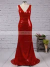 Trumpet/Mermaid V-neck Sequined Sweep Train Prom Dresses #Milly02016835