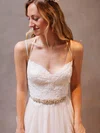 A-line V-neck Tulle Sweep Train Wedding Dresses With Appliques Lace #Milly00022609