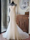 Trumpet/Mermaid Illusion Tulle Court Train Wedding Dresses With Appliques Lace #Milly00022618