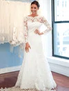 Boutique Backless Trumpet/Mermaid Scalloped Neck Tulle Sweep Train Appliques Lace Long Sleeve Wedding Dresses #Milly00022619