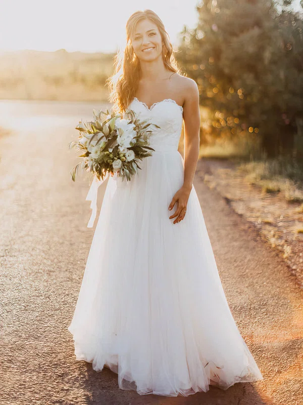 A-line Sweetheart Tulle Floor-length Sashes / Ribbons Elegant Wedding Dresses #Milly00022620