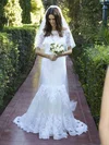 Trumpet/Mermaid Off-the-shoulder Tulle Sweep Train Wedding Dresses With Appliques Lace #Milly00022623