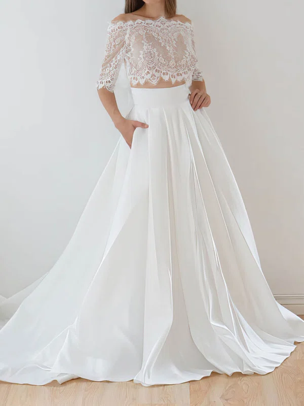 Ball Gown/Princess Off-the-shoulder Lace Taffeta Court Train Wedding Dresses With Pockets #Milly00022626