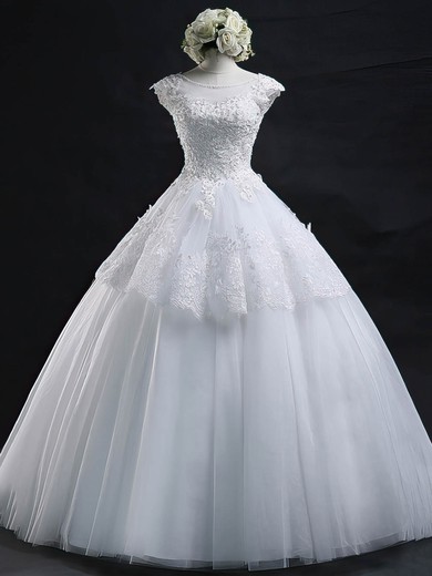 Ball Gown Scoop Neck Tulle Floor-length Appliques Lace Graceful Wedding Dresses #Milly00022629