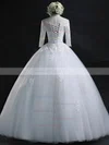 Online Ball Gown Off-the-shoulder Tulle Floor-length Appliques Lace 3/4 Sleeve Wedding Dresses #Milly00022630