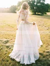 Different A-line Scoop Neck Chiffon Tulle Sweep Train Appliques Lace Long Sleeve Two Piece Wedding Dresses #Milly00022631