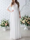 A-line Illusion Chiffon Floor-length Wedding Dresses With Lace #Milly00022633