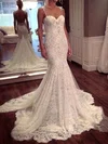 Trumpet/Mermaid Sweetheart Lace Watteau Train Wedding Dresses With Appliques Lace #Milly00022647