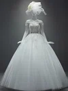 Ball Gown Off-the-shoulder Tulle Court Train Wedding Dresses With Appliques Lace #Milly00022649