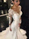 Trumpet/Mermaid Illusion Tulle Court Train Wedding Dresses With Appliques Lace #Milly00022656