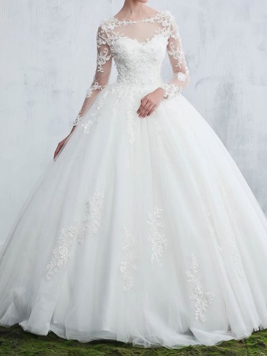 Ball Gown/Princess Illusion Tulle Sweep Train Wedding Dresses With Appliques Lace #Milly00022657