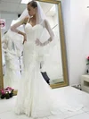 Trumpet/Mermaid Sweetheart Tulle Sweep Train Wedding Dresses With Appliques Lace #Milly00022662