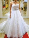 Ball Gown/Princess Sweetheart Tulle Chapel Train Wedding Dresses With Appliques Lace #Milly00022663