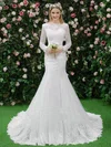 Trumpet/Mermaid Illusion Tulle Sweep Train Wedding Dresses With Appliques Lace #Milly00022664