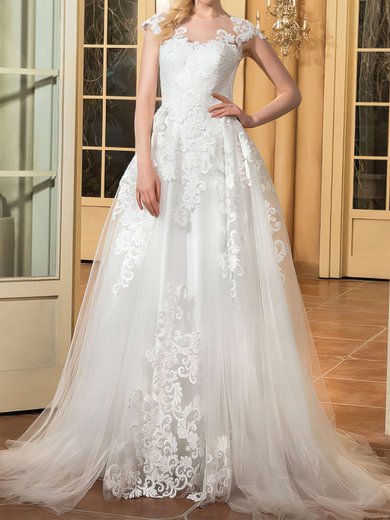 Ball Gown/Princess Illusion Tulle Sweep Train Wedding Dresses With Appliques Lace #Milly00022665